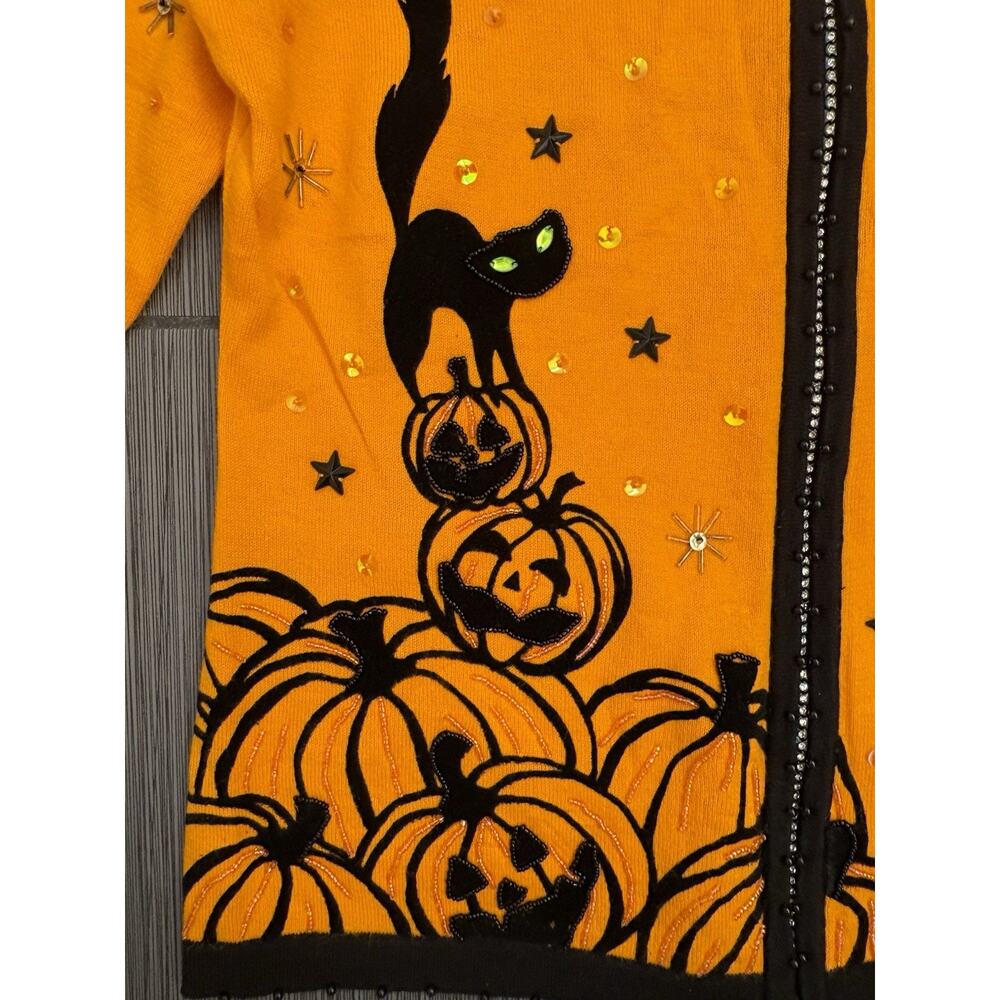 Vintage Berek Takako Sakon Halloween Beaded Zip Up Cardigan Women’s Medium - Picture 2 of 9